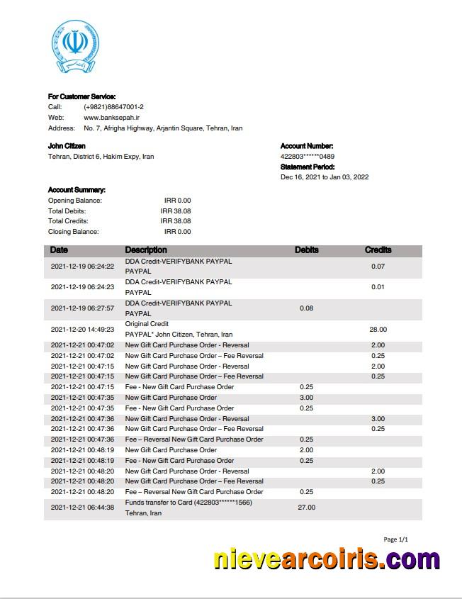 Iran Bank Sepah statement